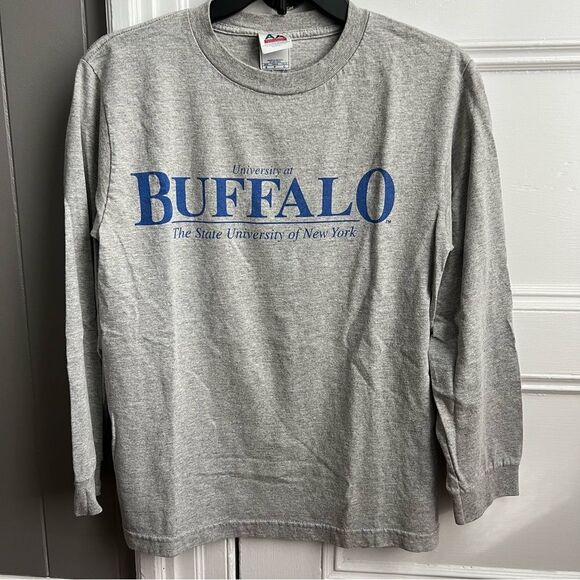 SUNY Buffalo Gray & Blue Cotton Crewneck Long-Sleeve T-Shirt S - Picture 1 of 4